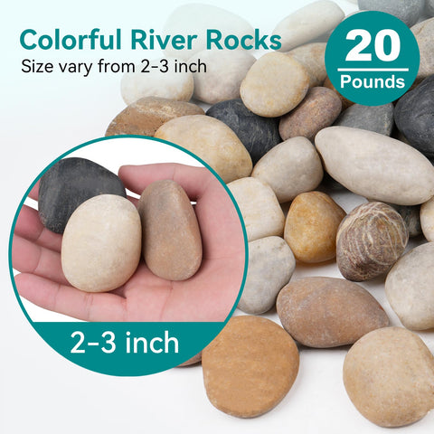 Rahato river stones natural landscaping 2-3 inch add earthy color in garden beds.
