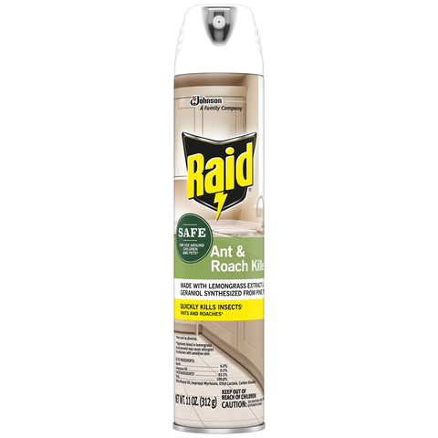 Raid Ant and Roach Killer spray bottle ready for indoor pest control.
