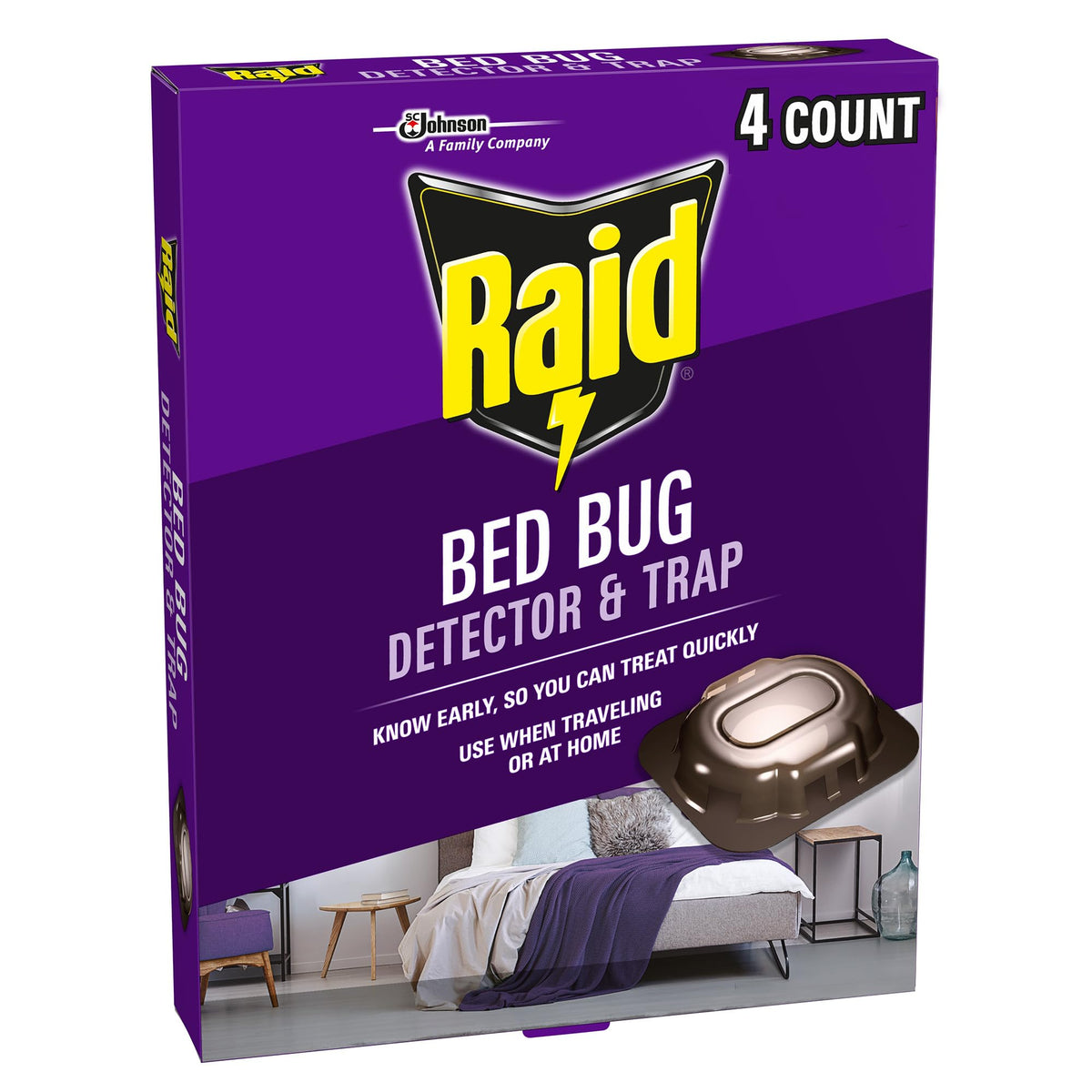 Raid bed bug detector with see-through window identifies hidden bugs quickly.