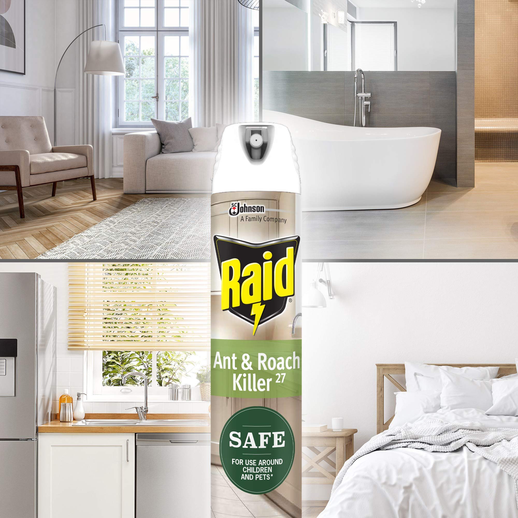 Raid bottle placed on storage shelf for convenient access.
