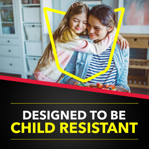 Raid child-resistant bait stations front view emphasizes safety around families