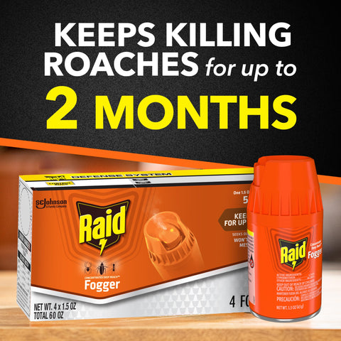 Raid Fogger offers up to two months of residual protection against roaches.