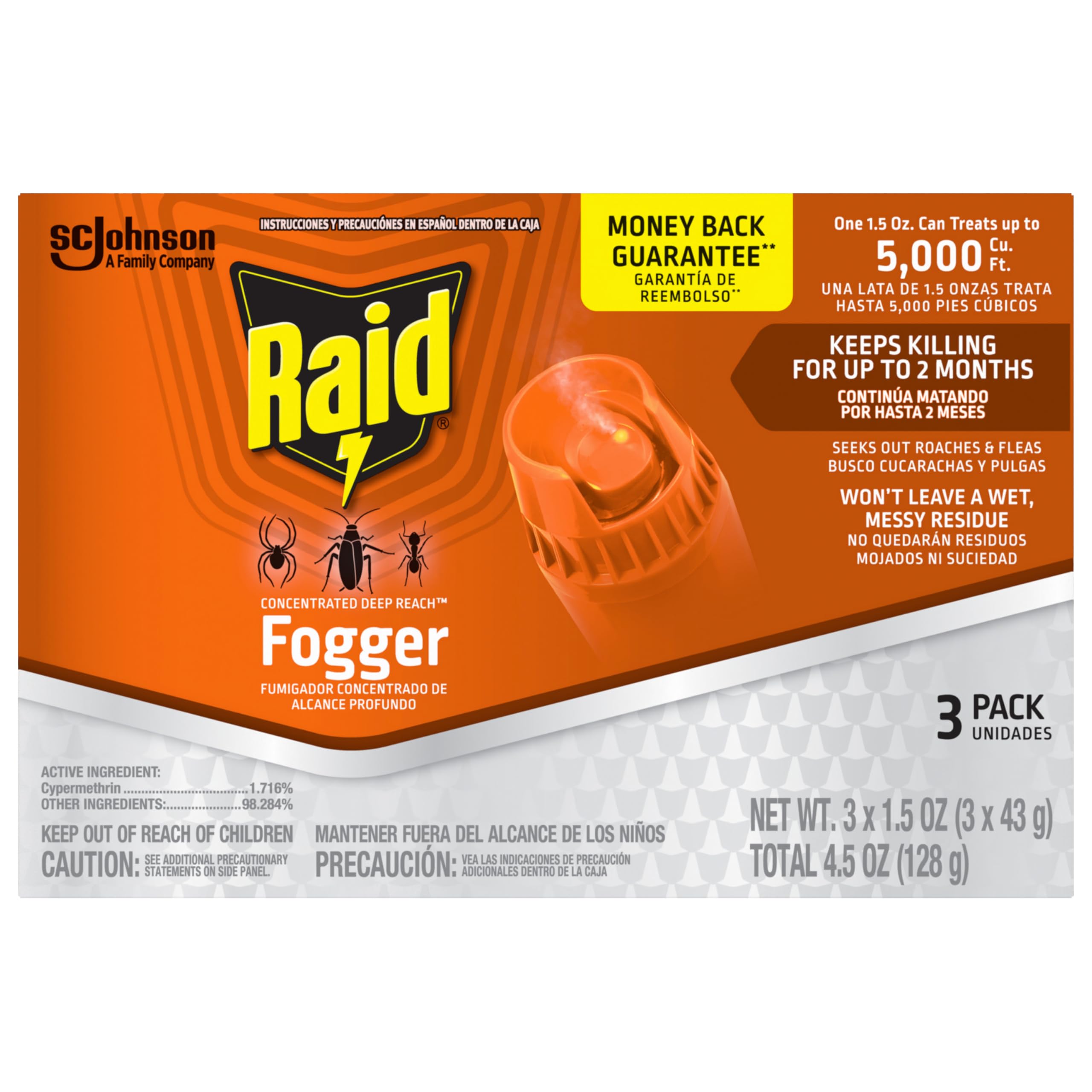 Raid Deep Reach Fogger room coverage shows treating a 25’ x 25’ space