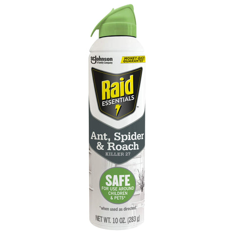 Raid Essentials aerosol can for fast indoor protection against ants, spiders, and roaches