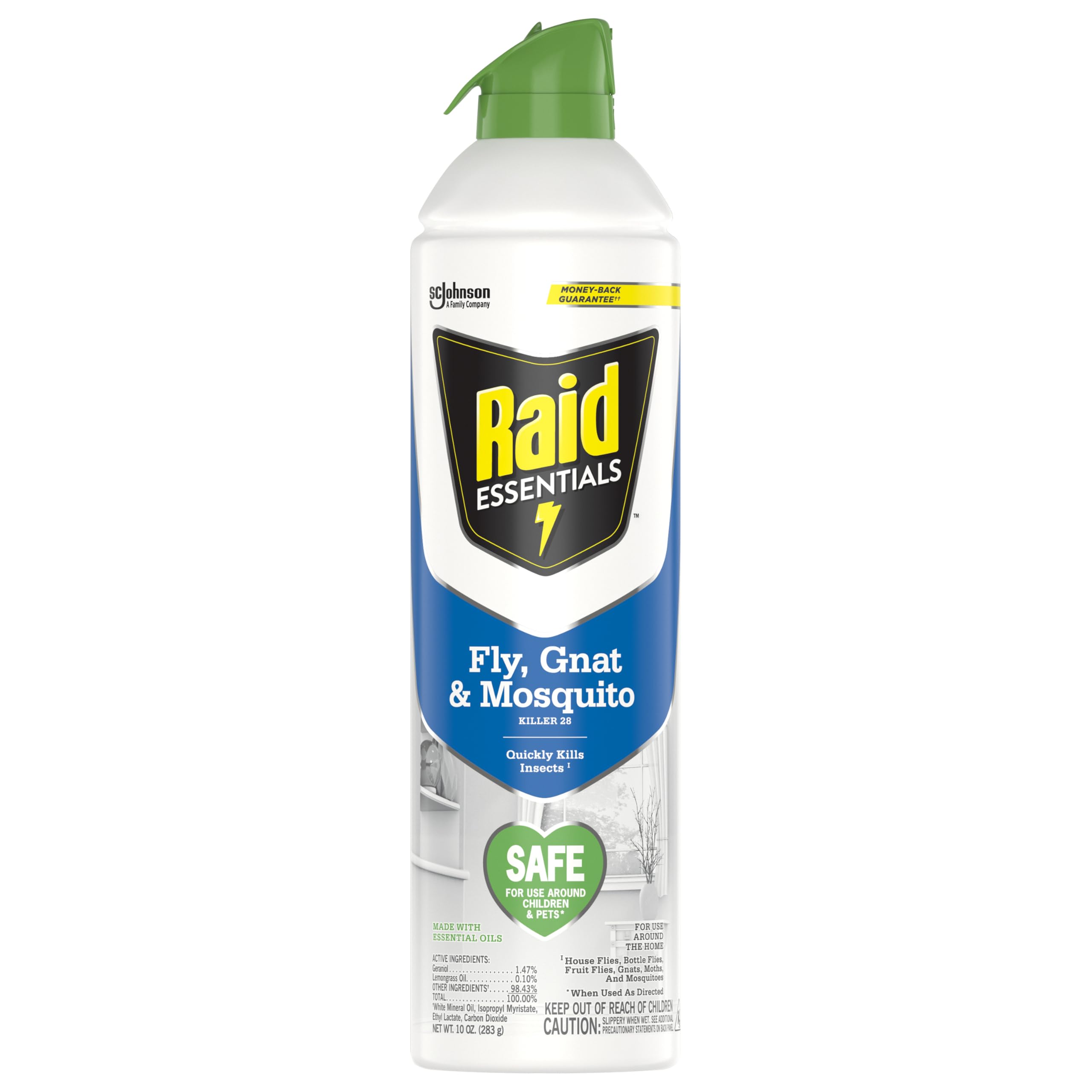 Raid Essentials flying insect killer can deters flies in home environments.