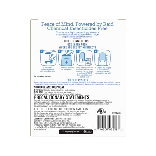 Raid Essentials Flying Insect Light Trap back view, plug-in ready for safe indoor use.