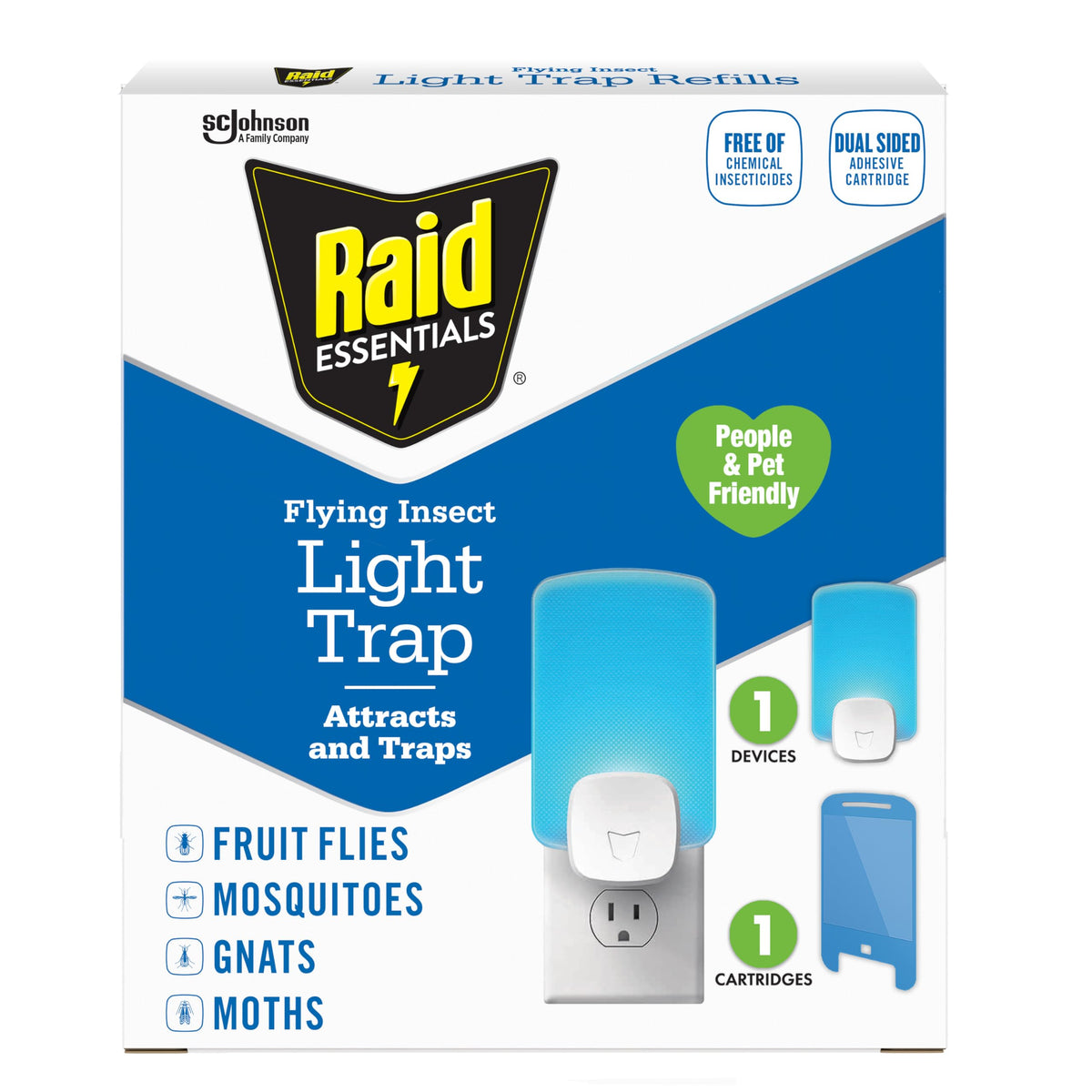 Raid Essentials Flying Insect Light Trap front view, ideal for indoor, chemical-free pest control.