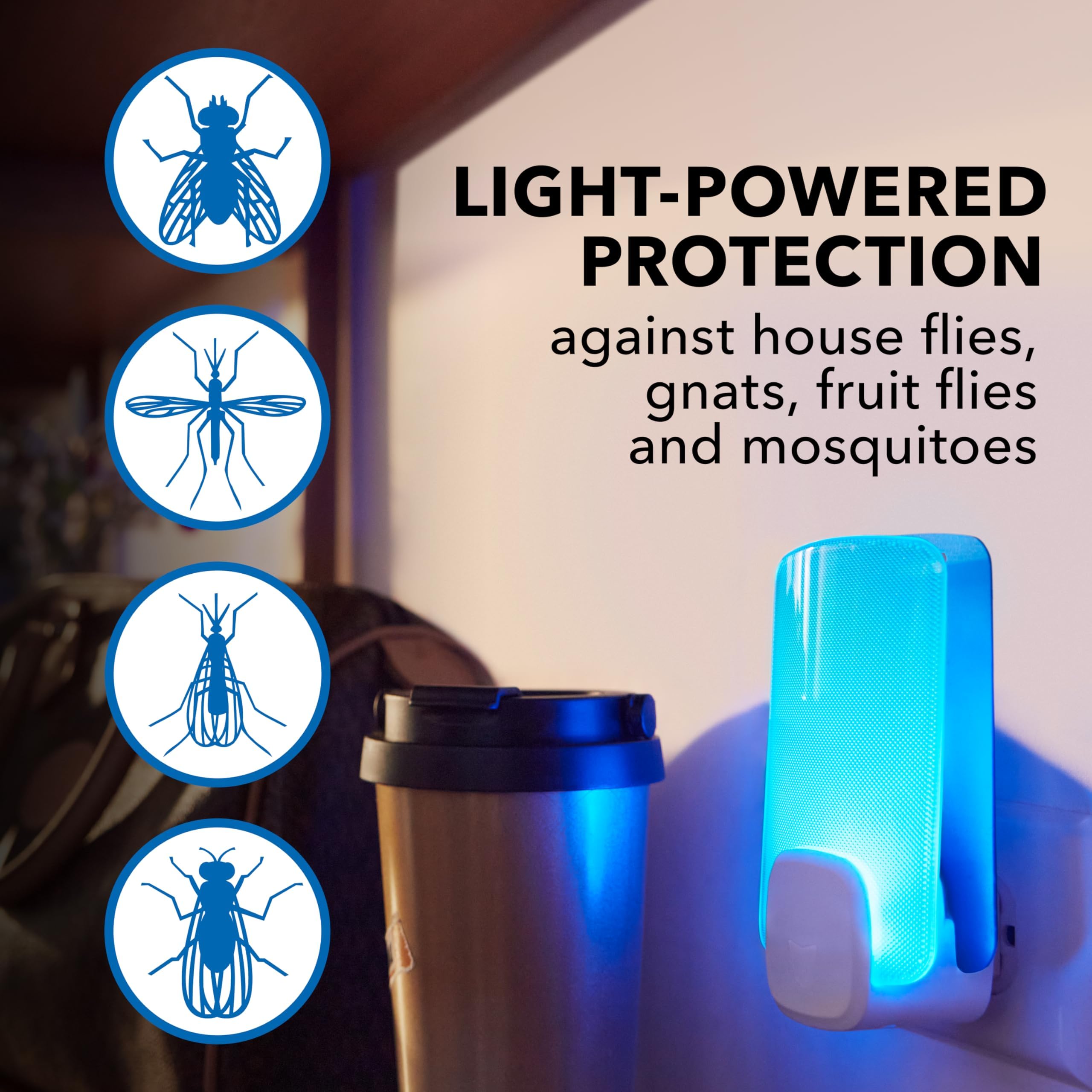 Raid Essentials Flying Insect Light Trap side view with adhesive cartridge trapping insects.