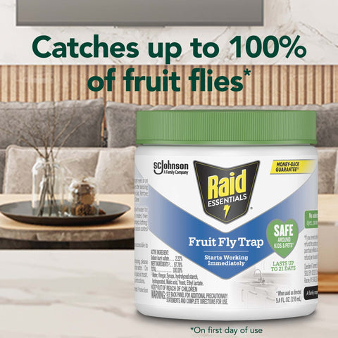 Raid Essentials fruit fly trap cap removed shows simple setup near fruit fly sources.