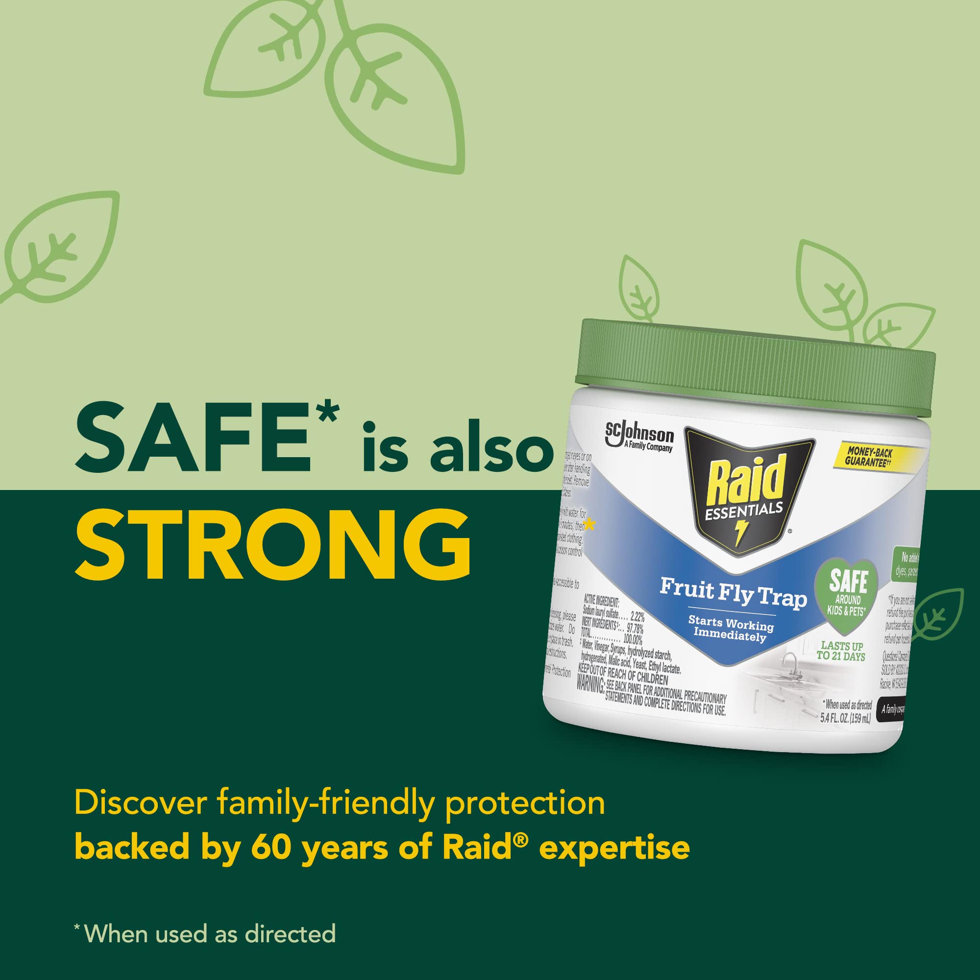 Raid Essentials fruit fly trap demonstrates easy, no-muss setup and quick results.