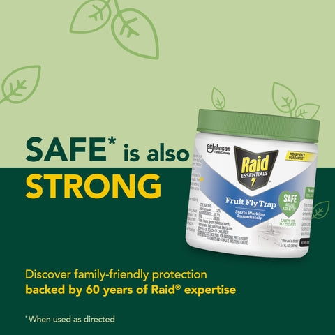 Raid Essentials fruit fly trap demonstrates easy, no-muss setup and quick results.