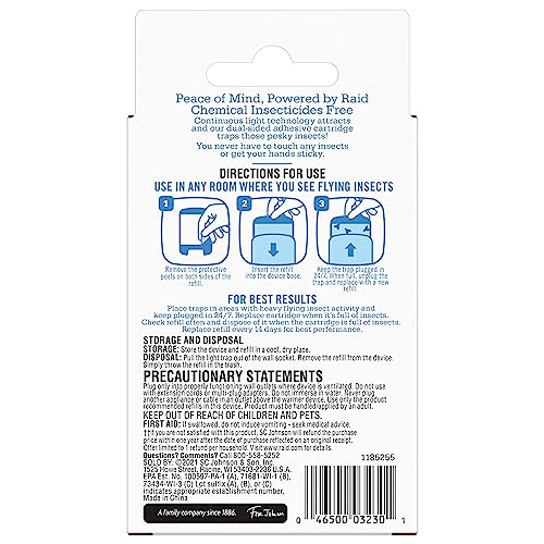 Raid Essentials light-trap refill adhesive cartridge close-up for mess-free trapping.