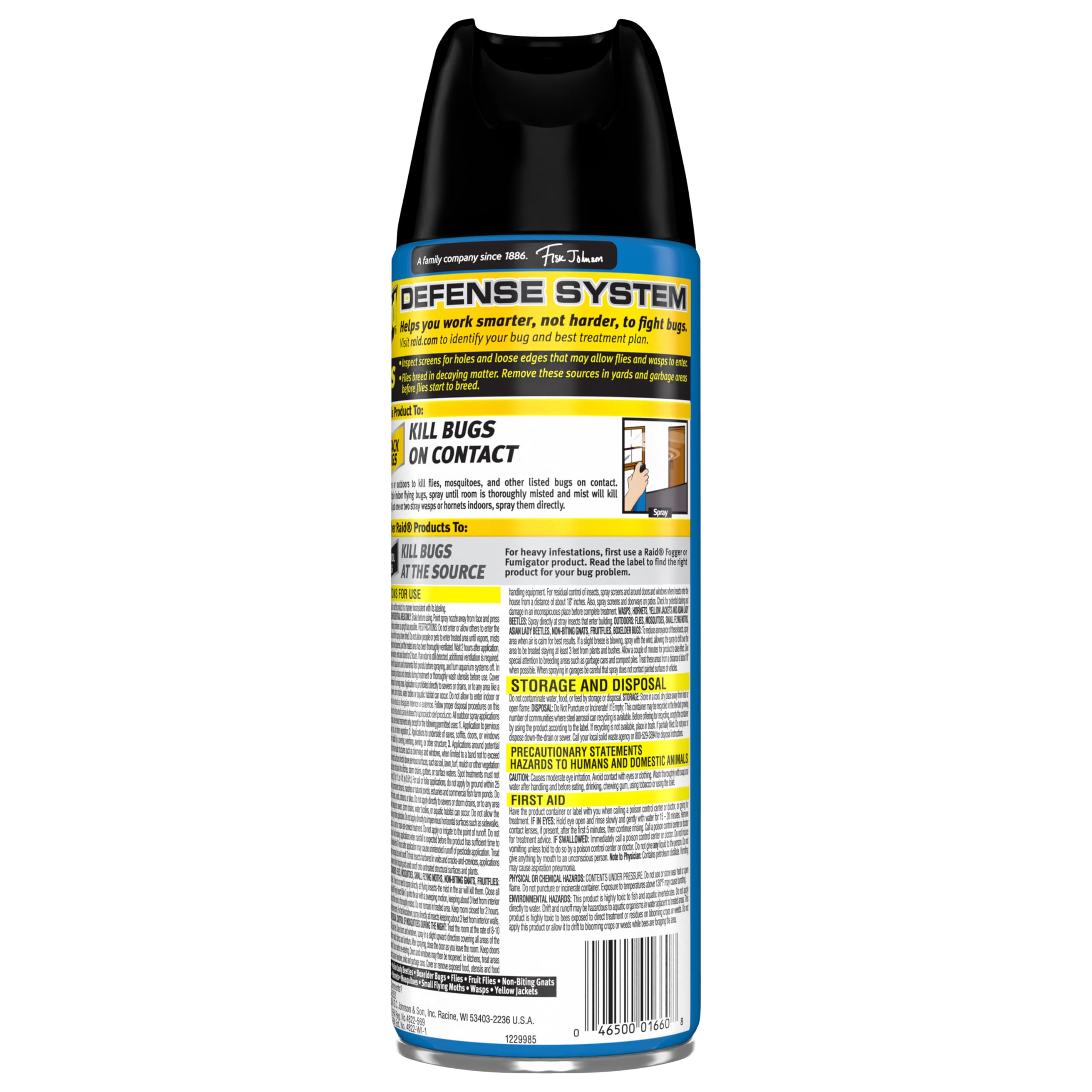 Raid indoor-outdoor formula quickly reduces flies in kitchens and rooms.