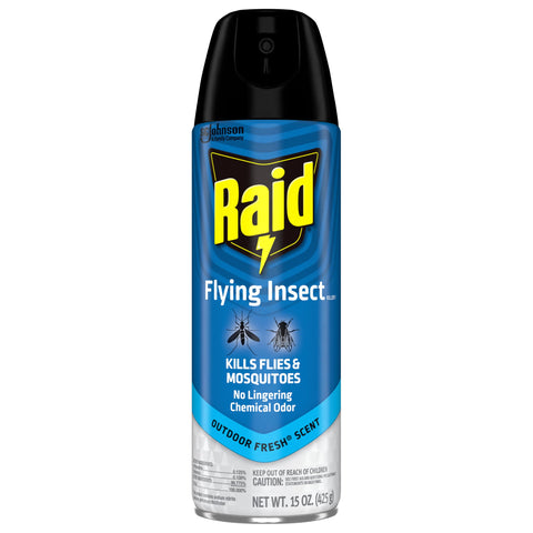 Raid outdoor-scent spray helps control mosquitoes on patios with fresh fragrance.