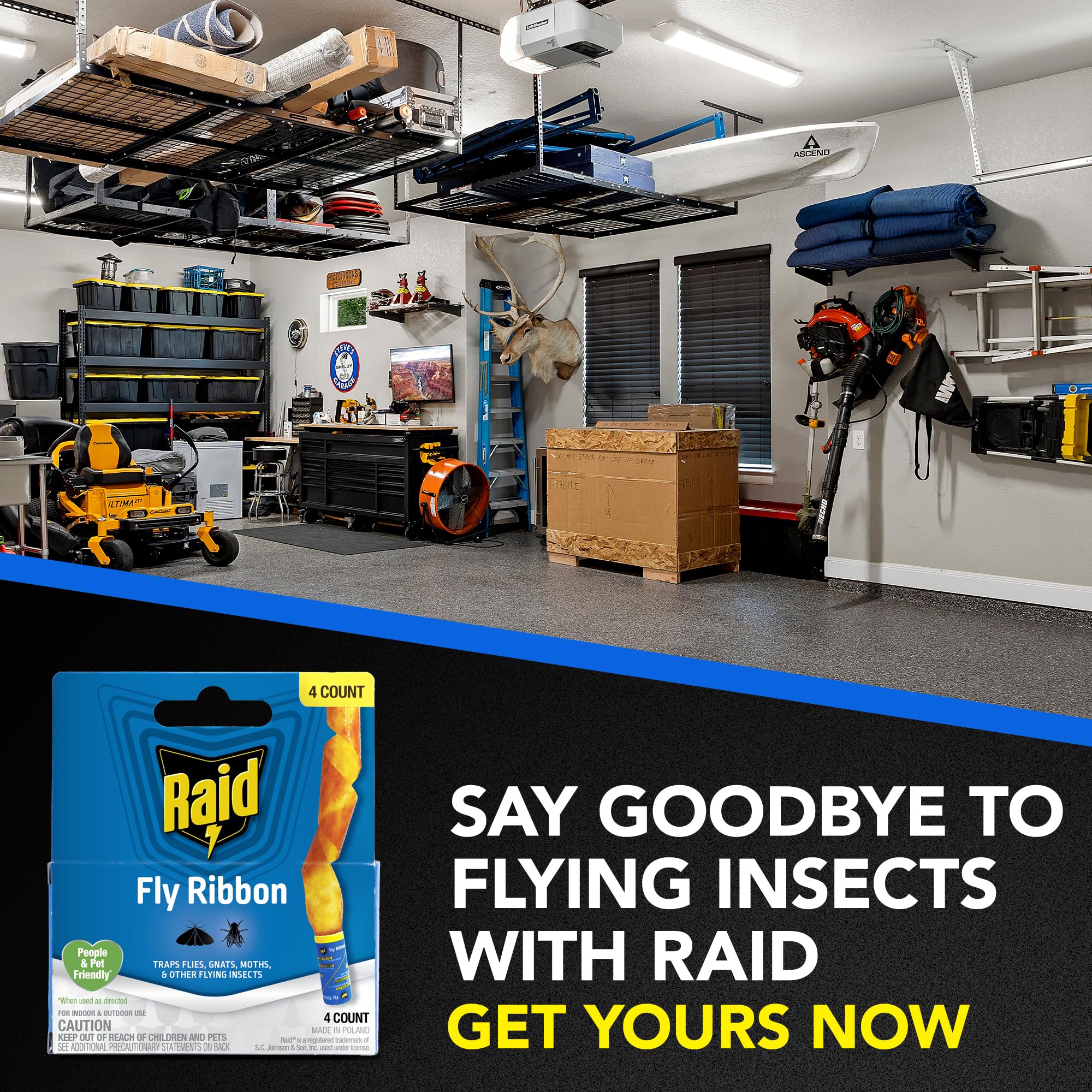 Raid FR3-RAID fly catcher ribbon garage placement helps manage seasonal pests.
