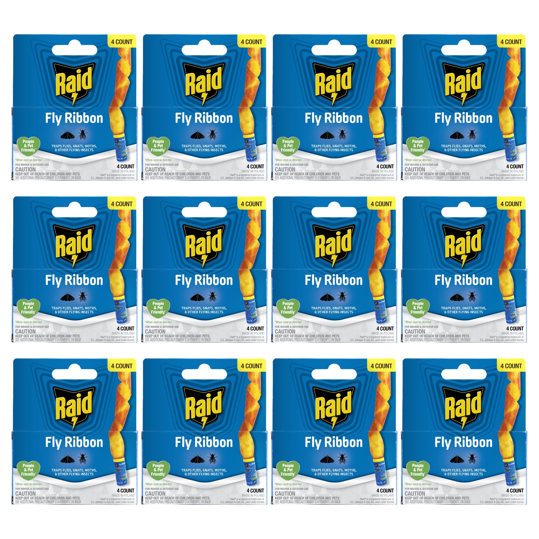 Raid FR3-RAID fly catcher ribbon pack protects kitchens and home spaces from flies.