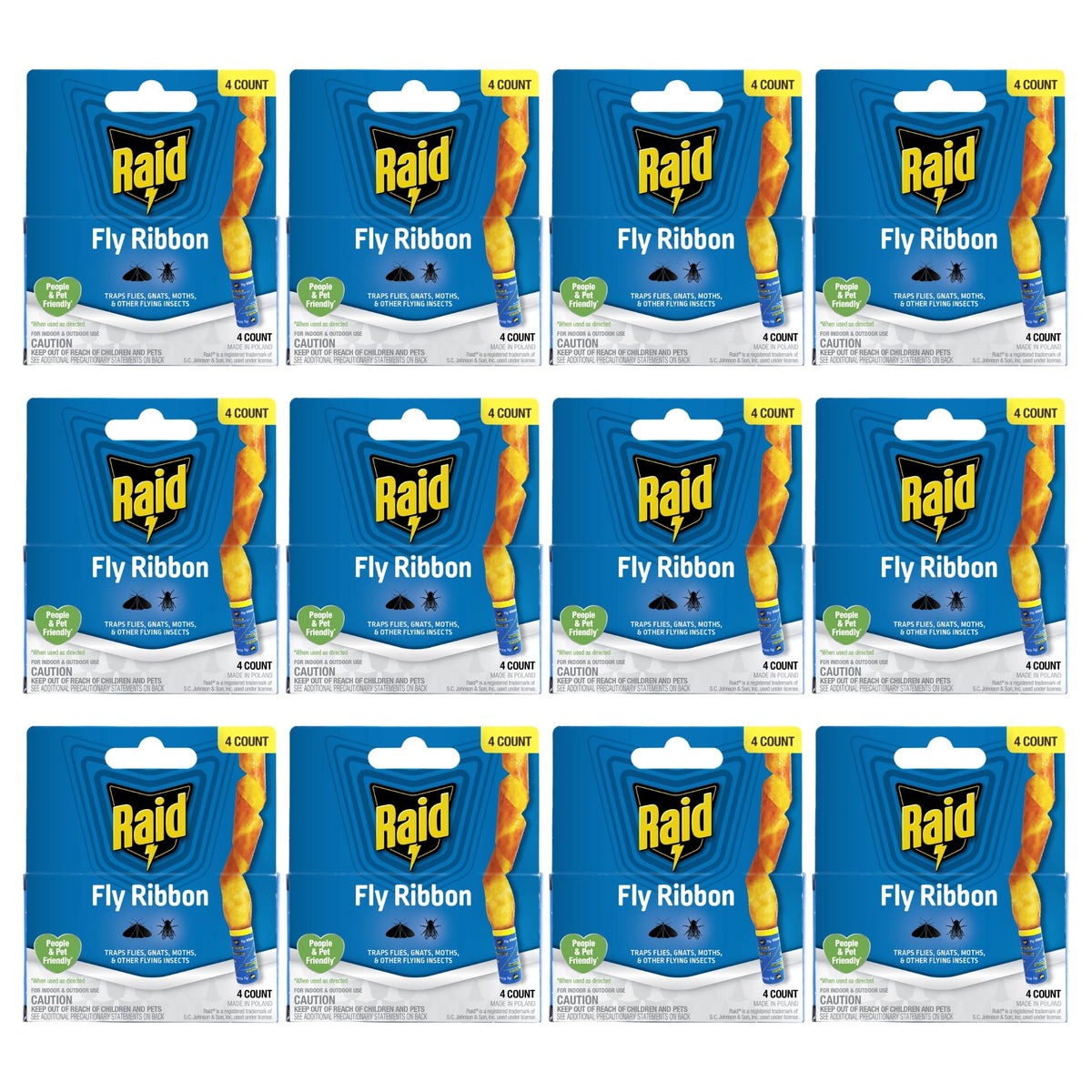 Raid FR3-RAID fly catcher ribbon pack protects kitchens and home spaces from flies.