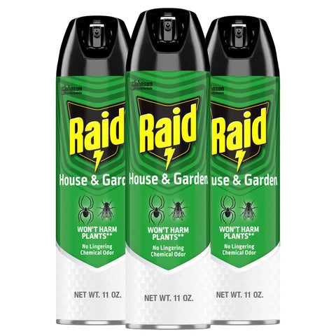 Raid House & Garden Bug Killer bottle pour for easy handheld pest control.