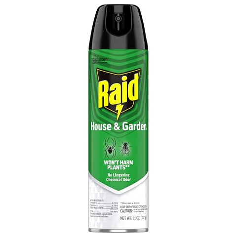 Raid House and Garden spray for home and yard defense and cleanliness.
