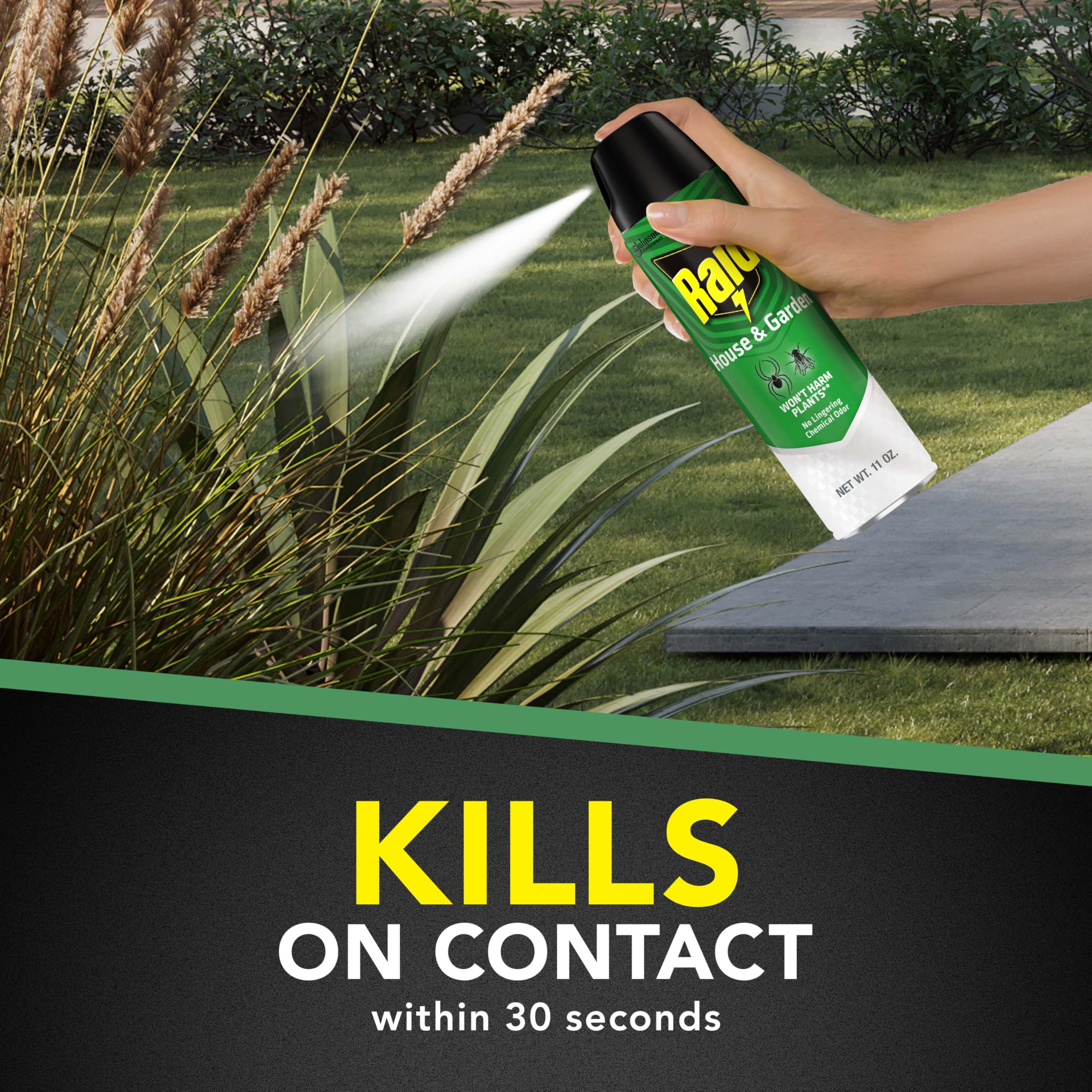 Raid House and Garden spray indoors, convenient pest control with no odor.
