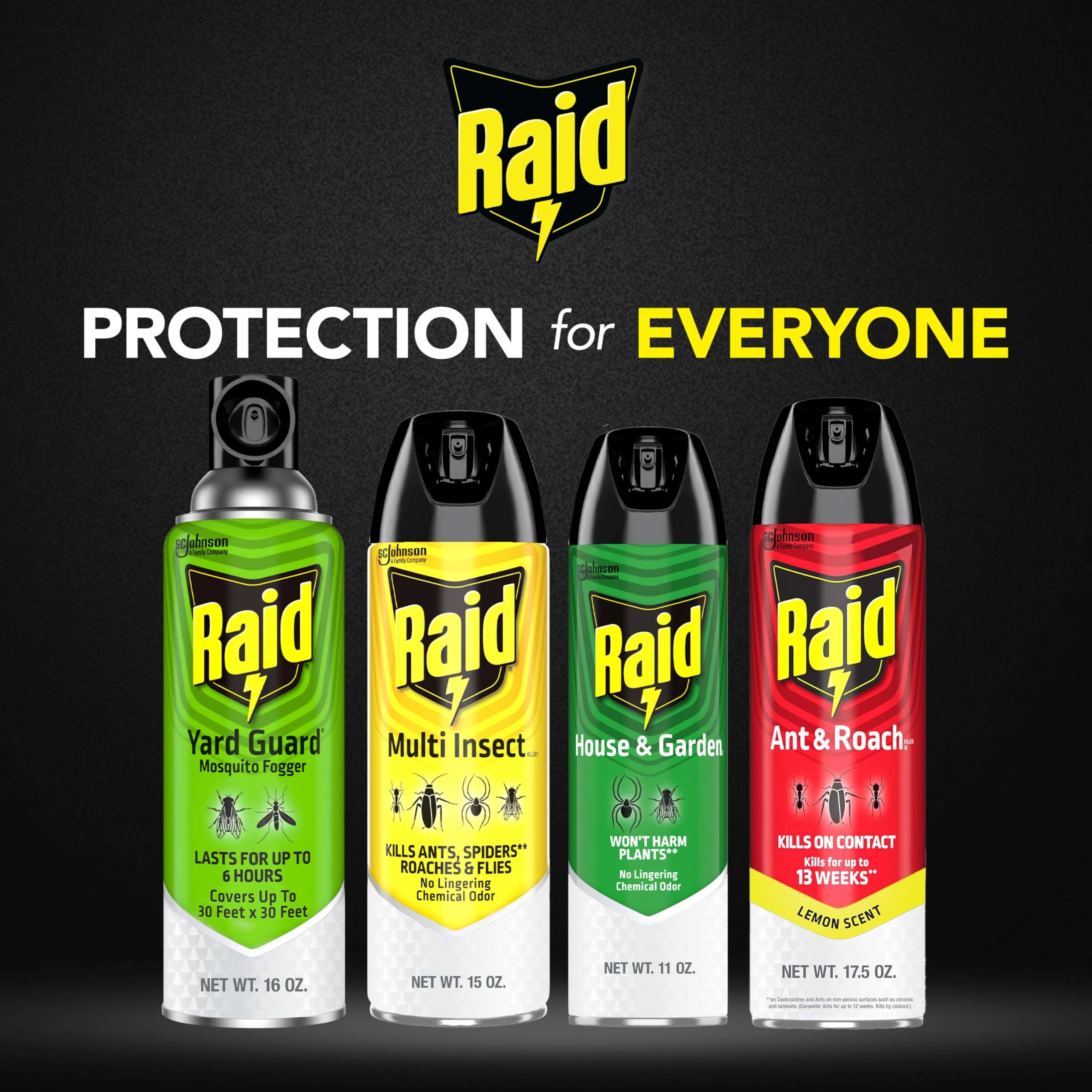 Raid House and Garden spray protects plants while eradicating bugs.