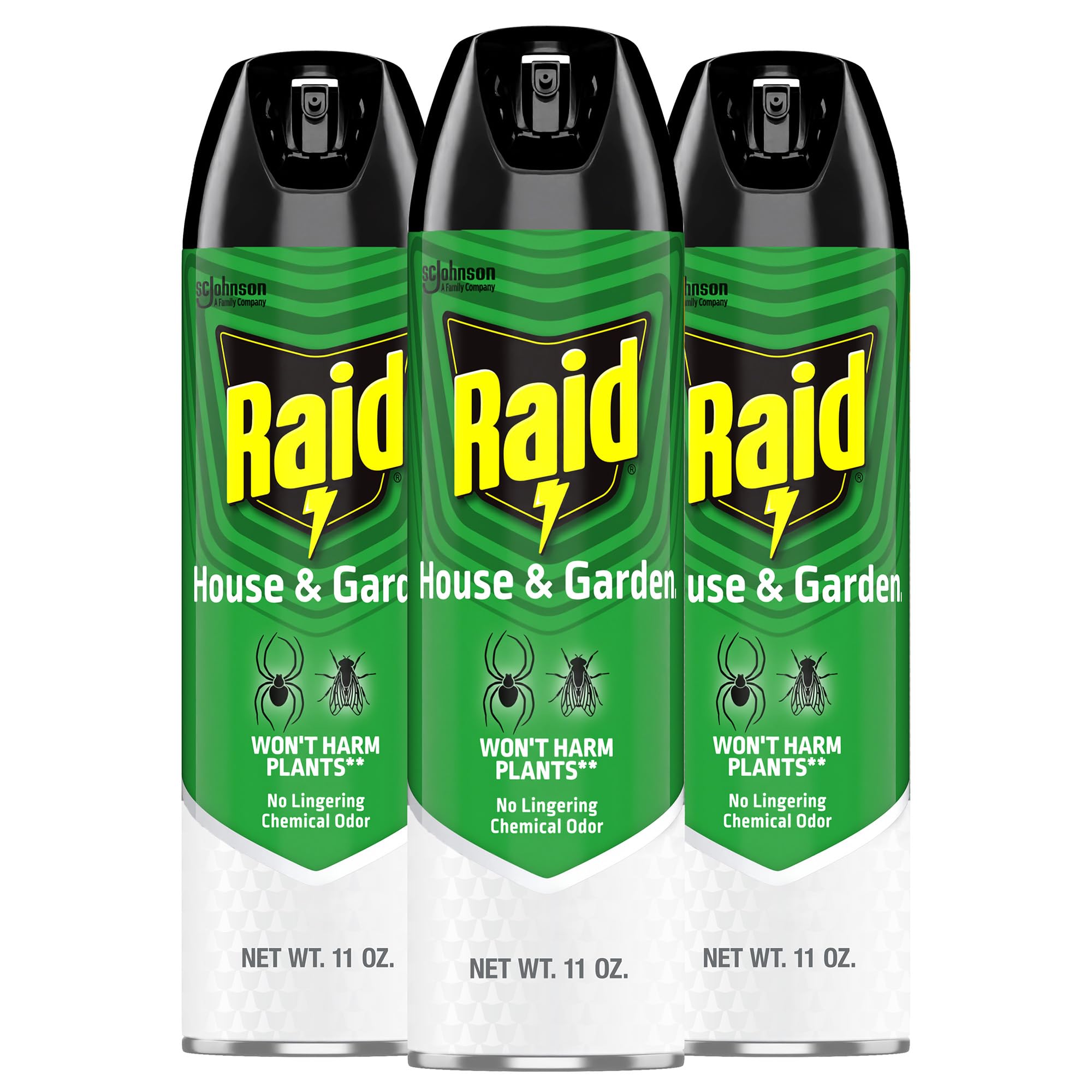 Raid House & Garden Bug Killer bottle pour demonstrates easy indoor and outdoor use