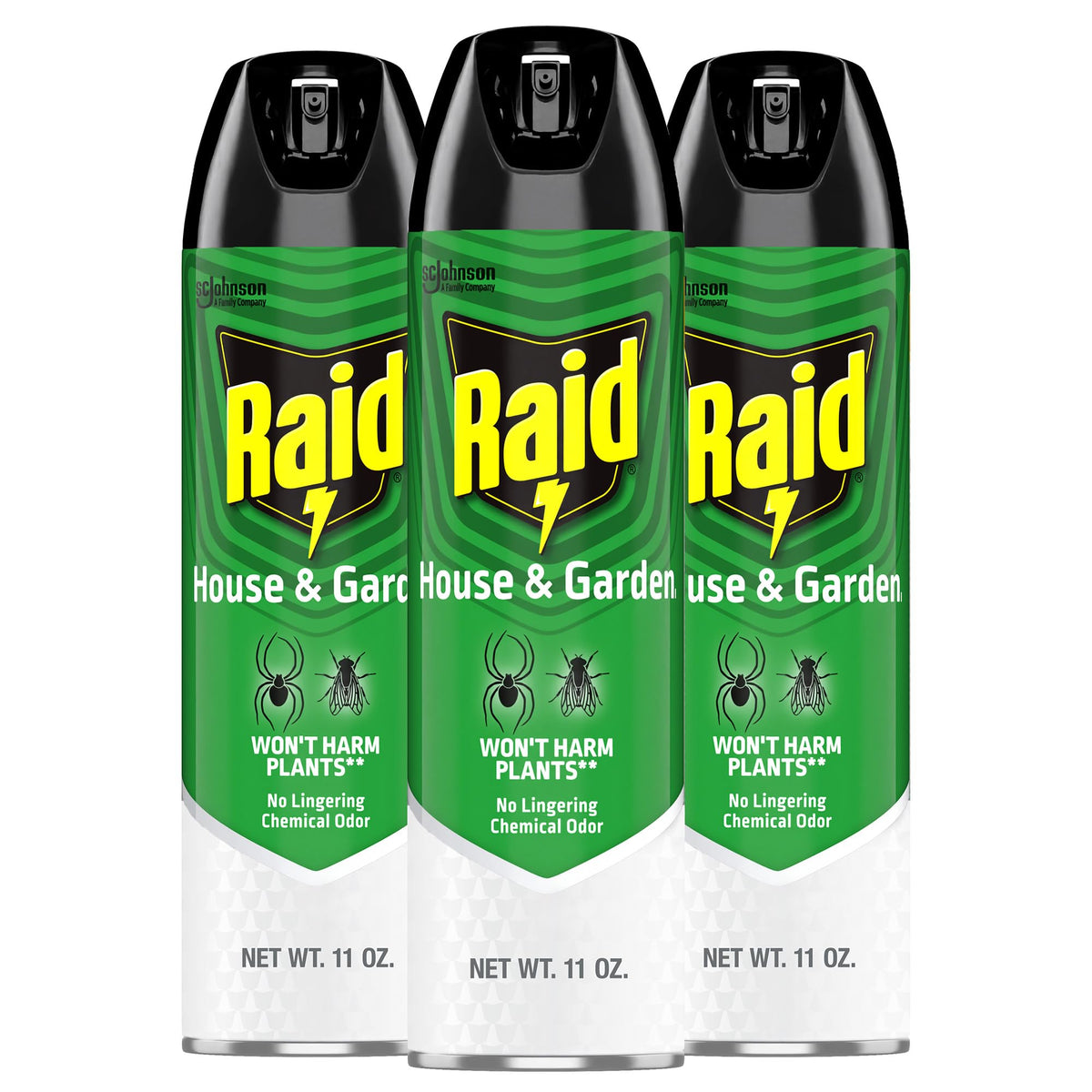 Raid House & Garden Bug Killer bottle pour demonstrates easy indoor and outdoor use