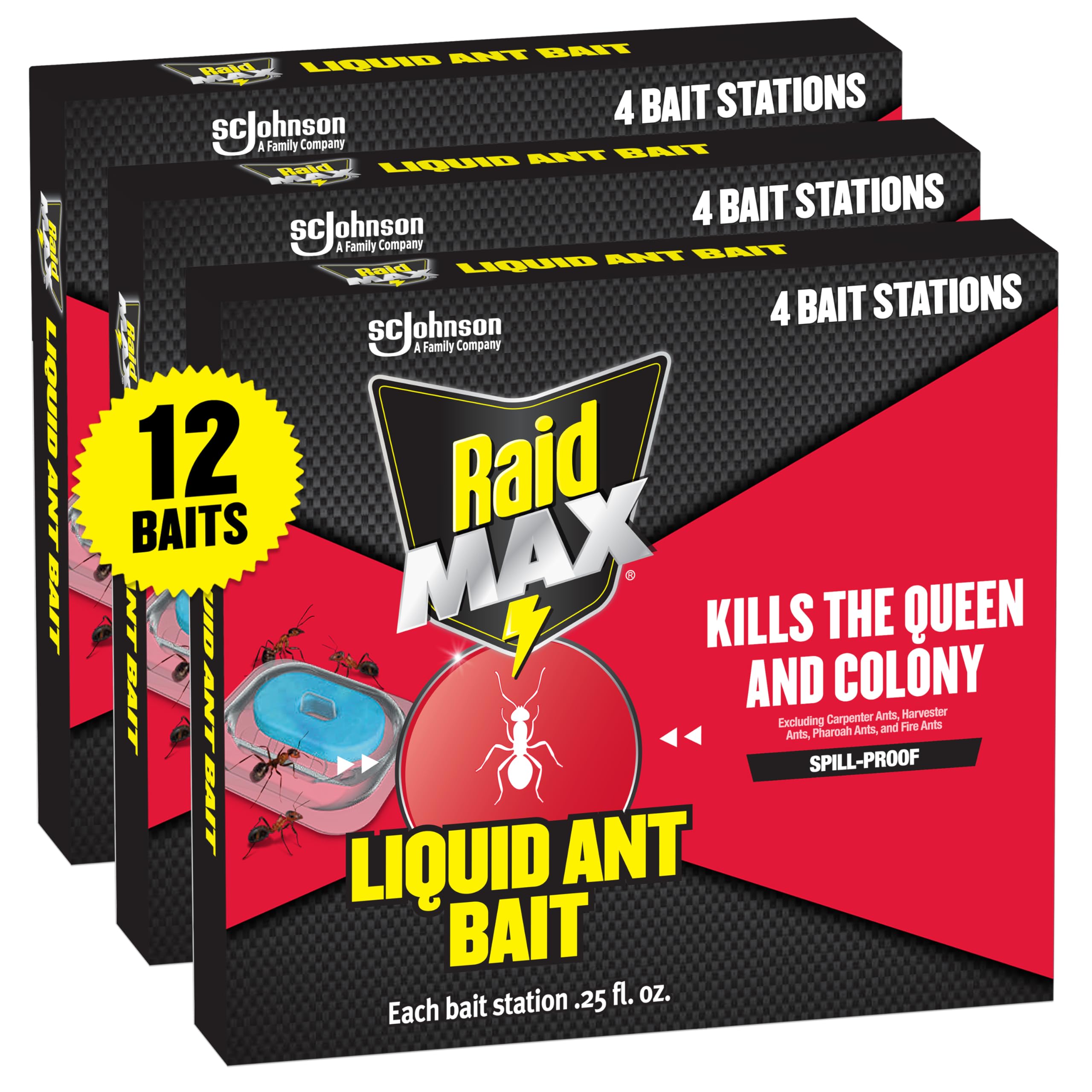 Raid Max Liquid Ant Bait kitchen station, targeting food-source ants for indoor control.