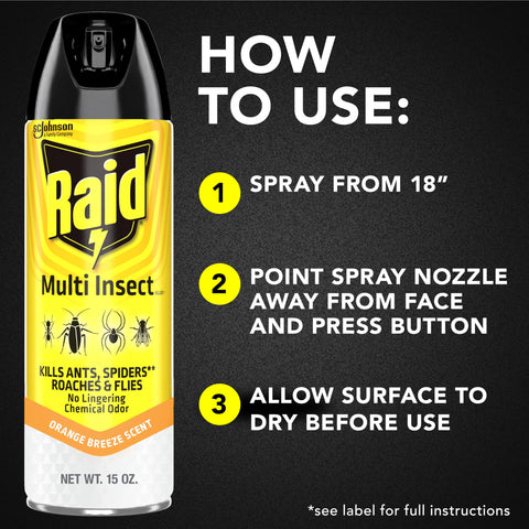 Raid Multi Insect Killer helps with fleas on contact in homes.