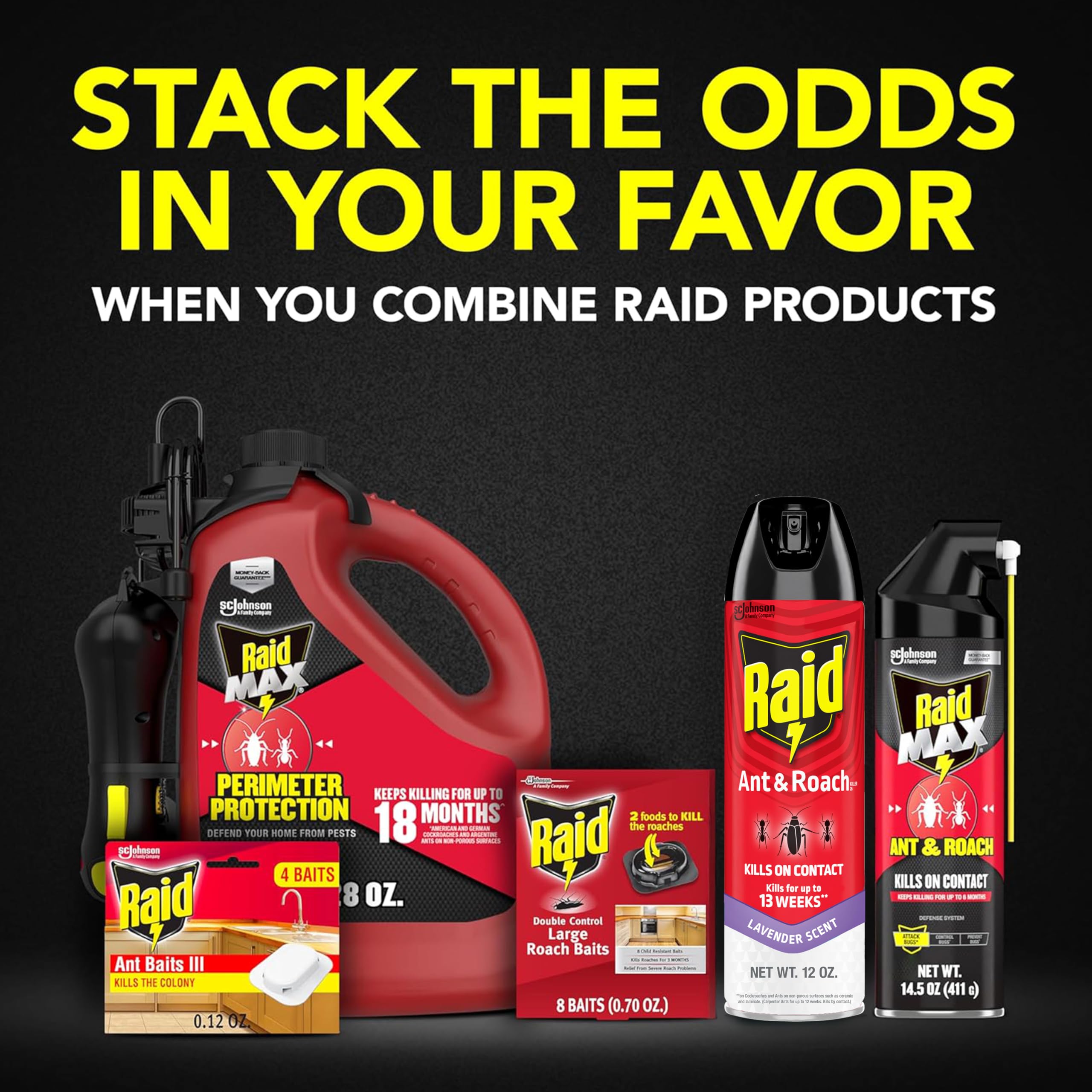 Close-up of Raid packaging label with usage guidance.