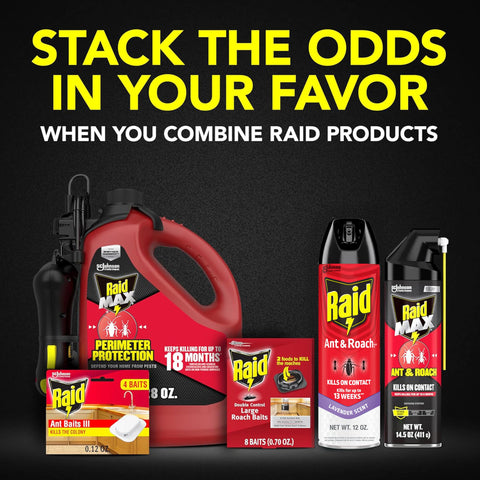 Close-up of Raid packaging label with usage guidance.