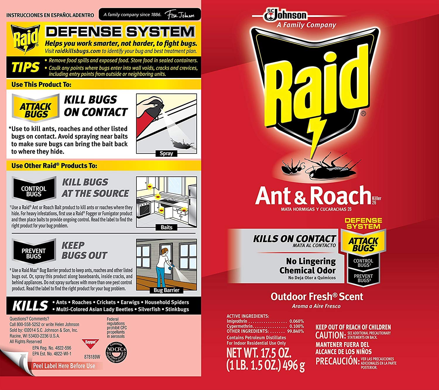 Raid surface spray on kitchen counter demonstrates easy application.