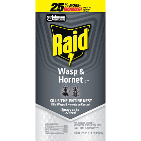 Raid Wasp & Hornet Killer Spray in action demonstrates effective spraying.