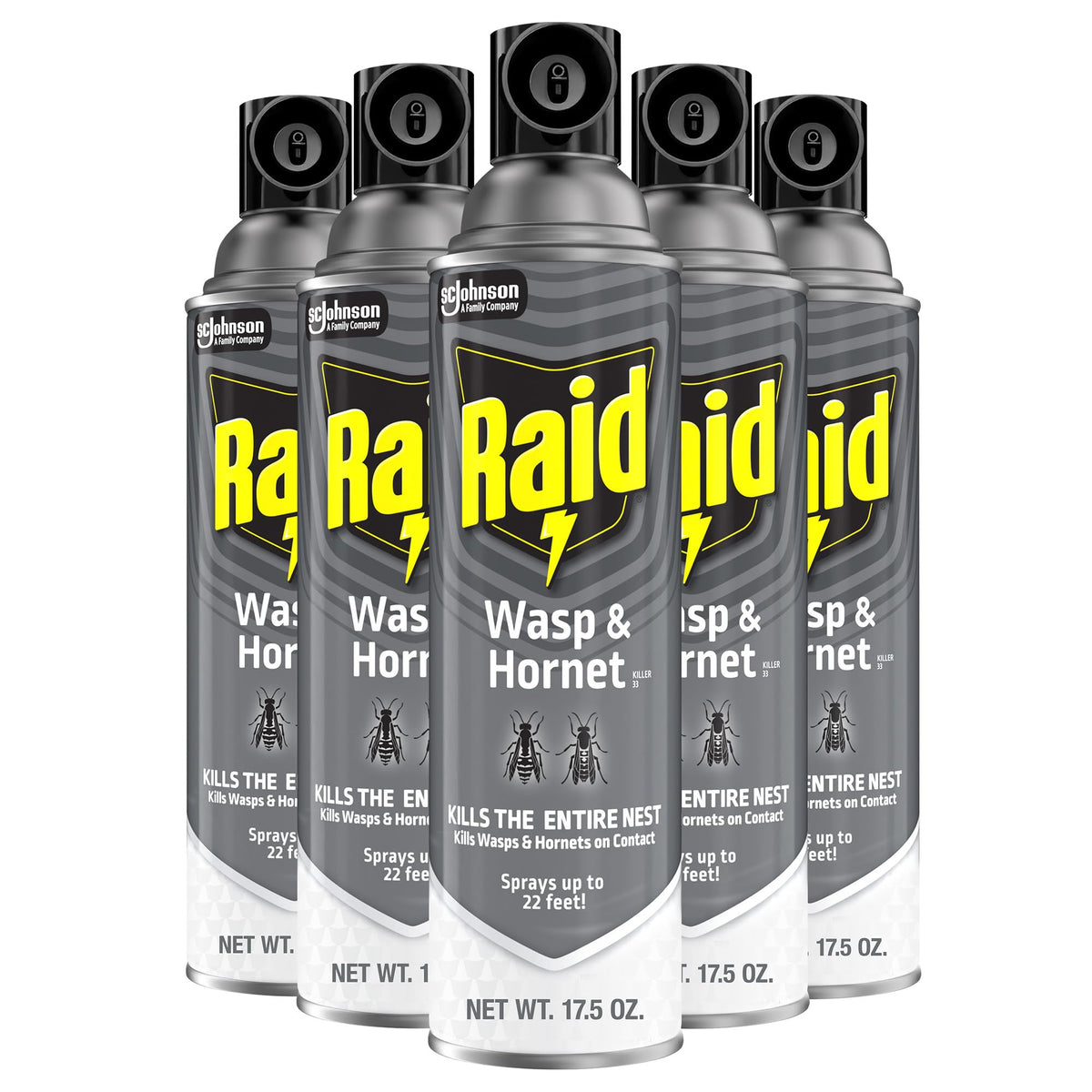 Raid Wasp & Hornet Killer Spray nests eliminated outdoors with quick action.