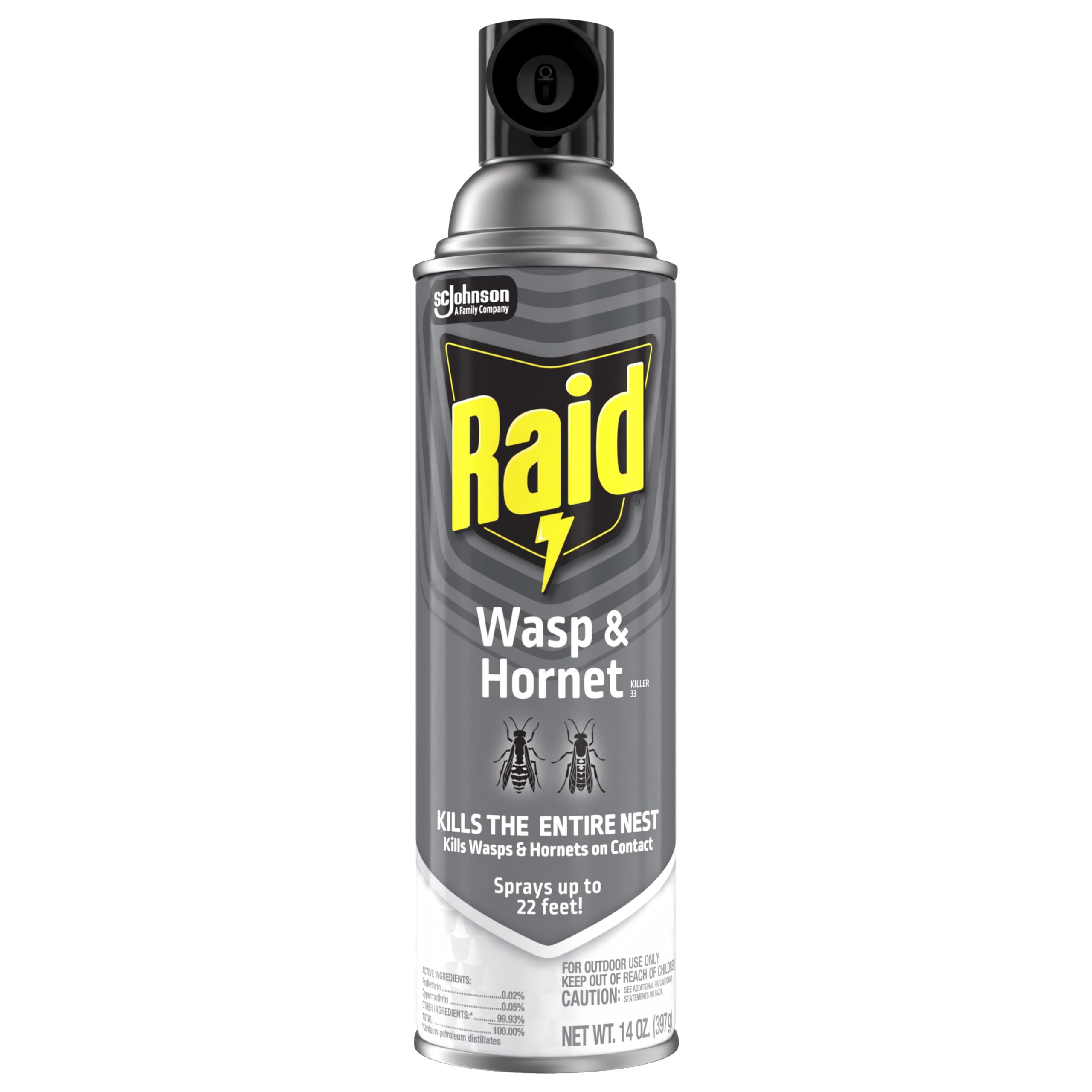 Raid Wasp & Hornet Killer nest-kill capability demonstrated.