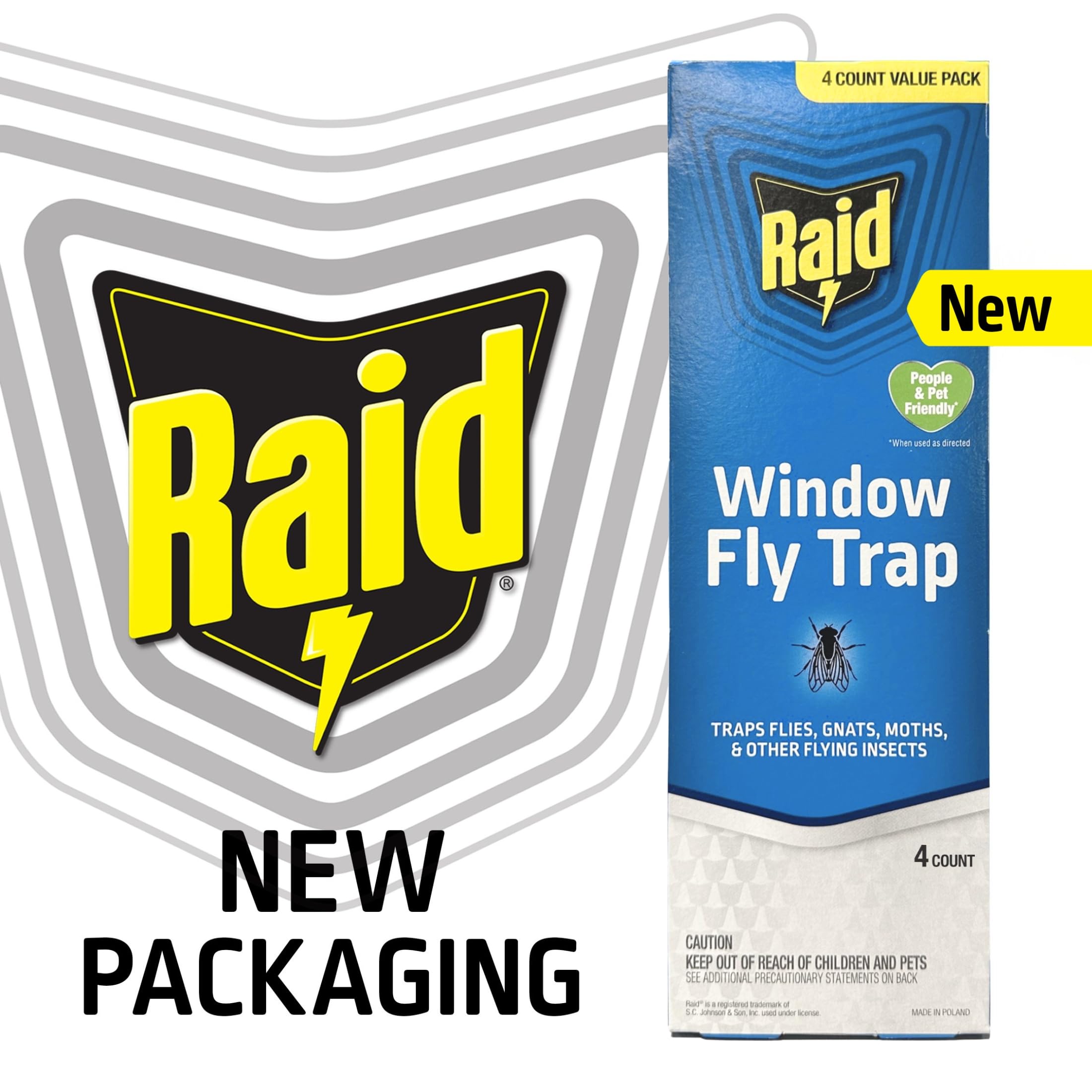 Raid Window Fly Trap box opened, showing pre-baited glue