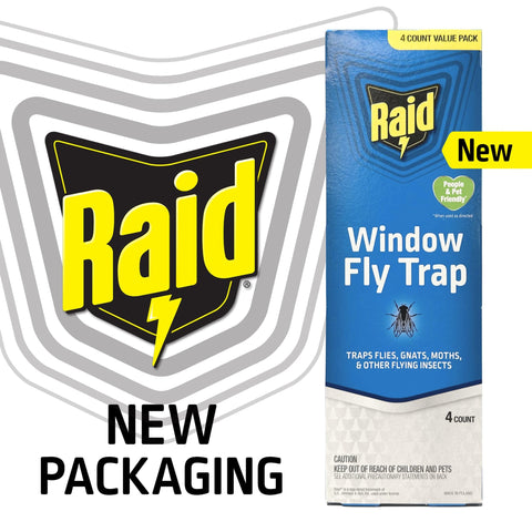 Raid Window Fly Trap box opened, showing pre-baited glue