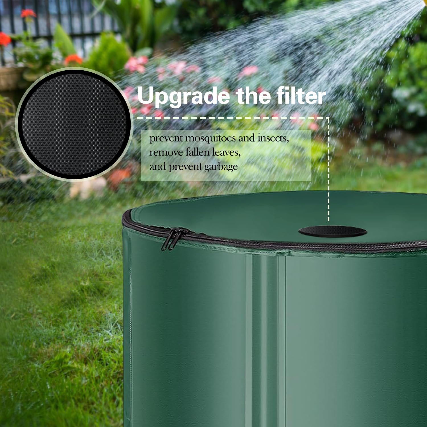 Foldable rain barrel with outdoor faucet ready for water access