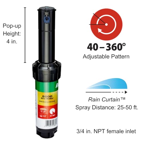 Rain Bird nozzles 10°/25° enable flexible spray reach and coverage.
