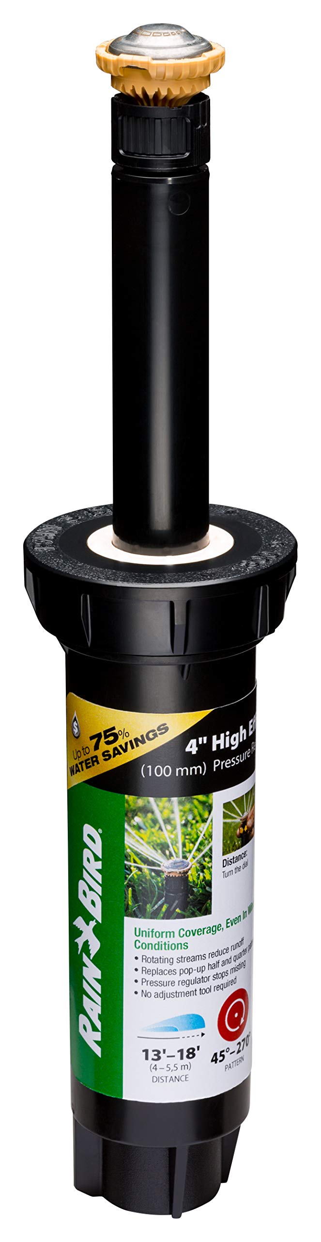Rain Bird 12SAPROPR rotary sprinkler with PRS for efficient coverage at 30 psi