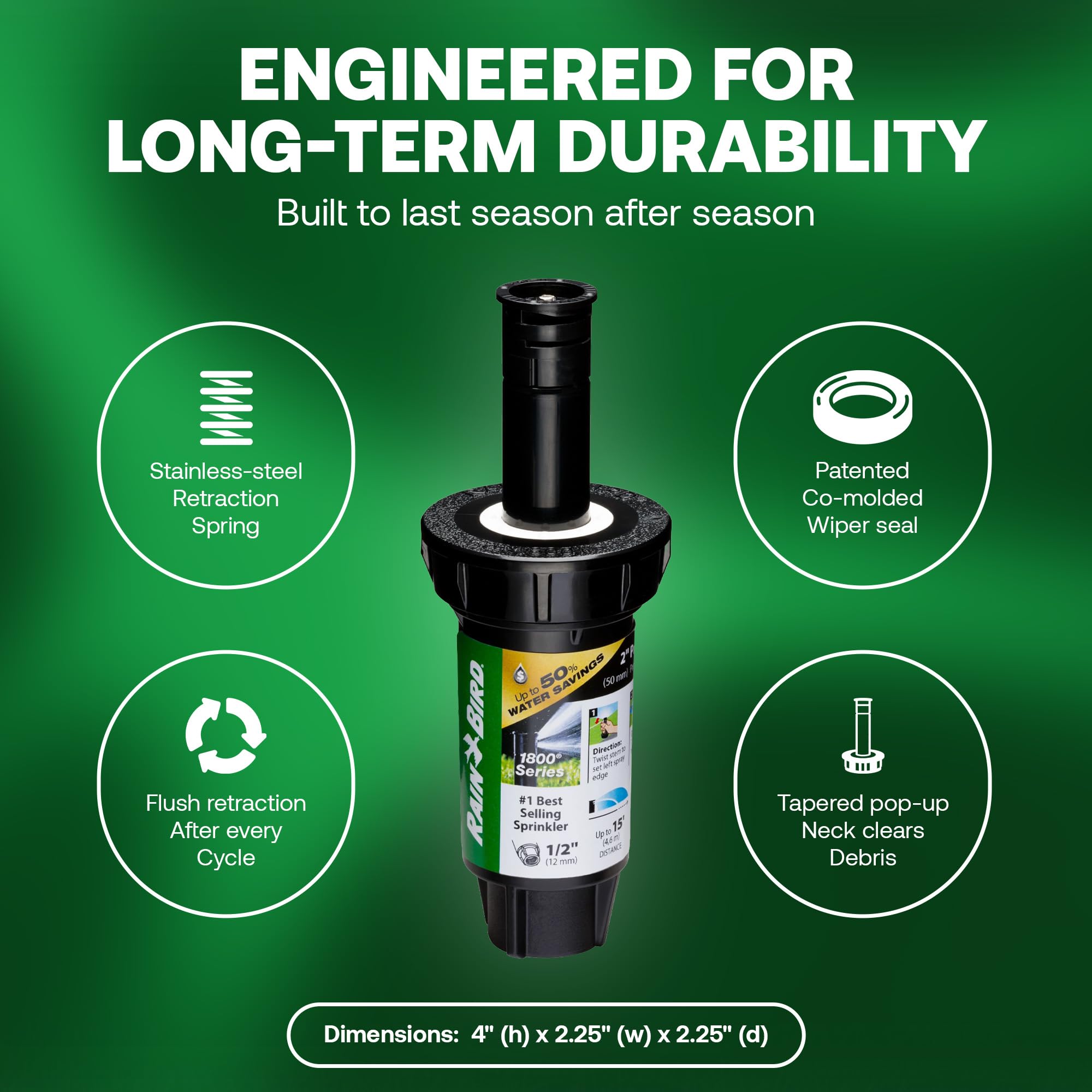 Rain Bird 1802FDSPRS built-in regulator maintains 30 psi for efficiency.