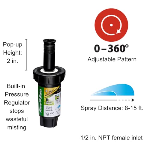 Rain Bird 1802HV15PR 360-pattern adjustment enables full-circle coverage with uniform watering.