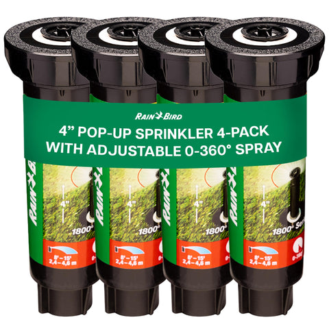 Rain Bird 1804VAN pop-up sprinkler head visible with adjustable arc for precise lawn coverage