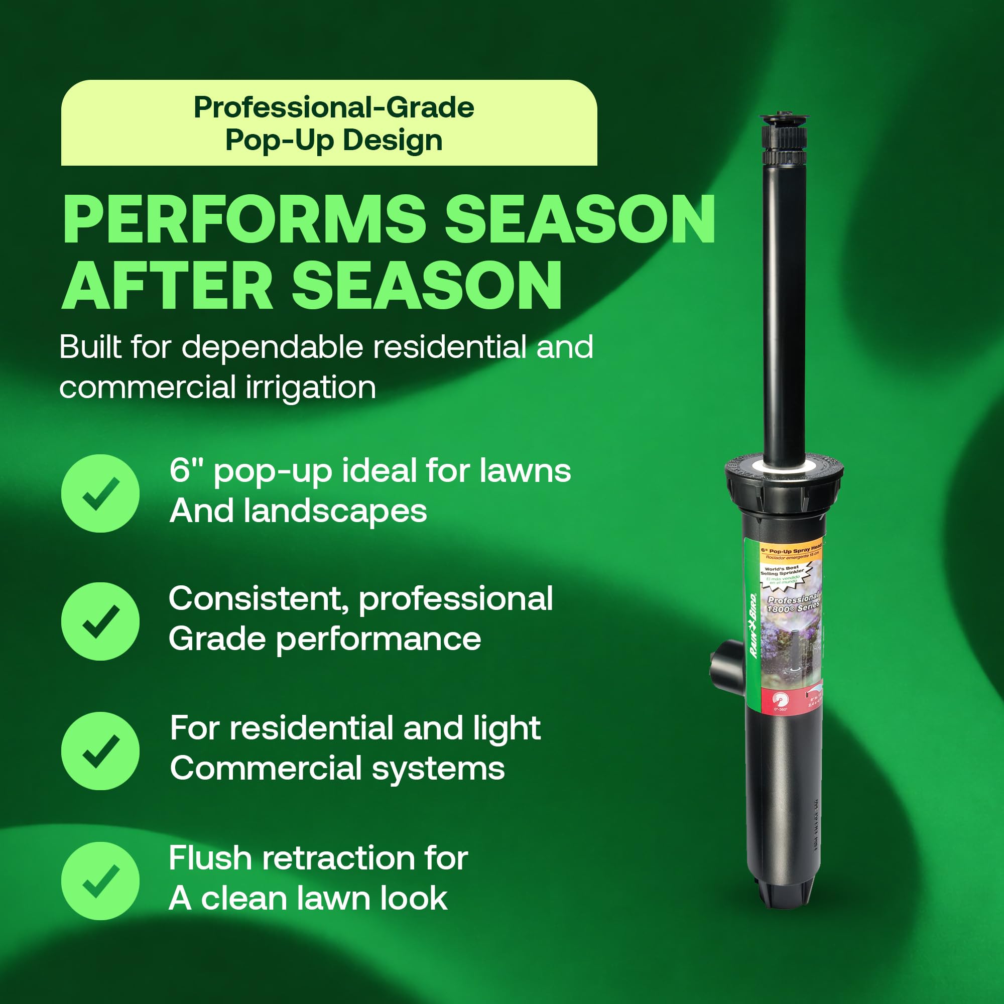 Rain Bird 1806VAN includes pre-installed adjustable nozzle for versatile spray patterns.