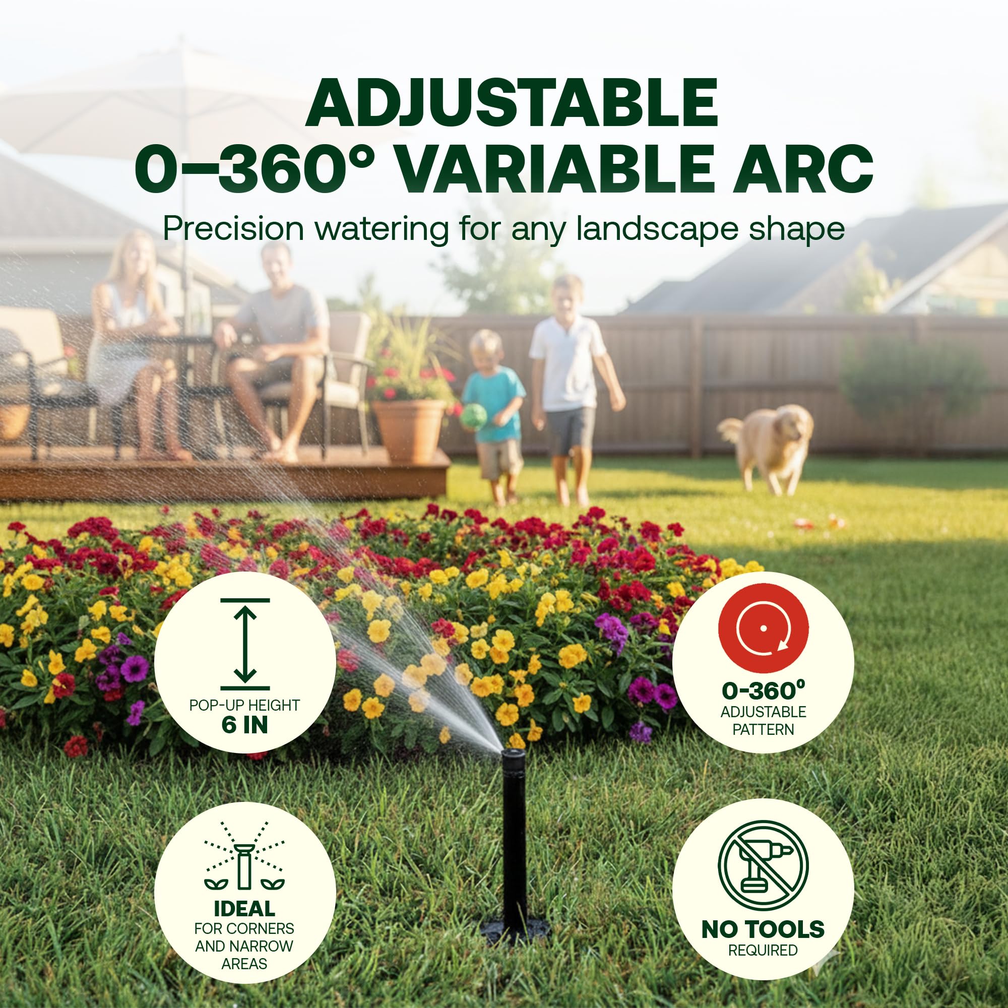 6-inch pop-up height supports water delivery in low-clearance lawns and narrow borders.
