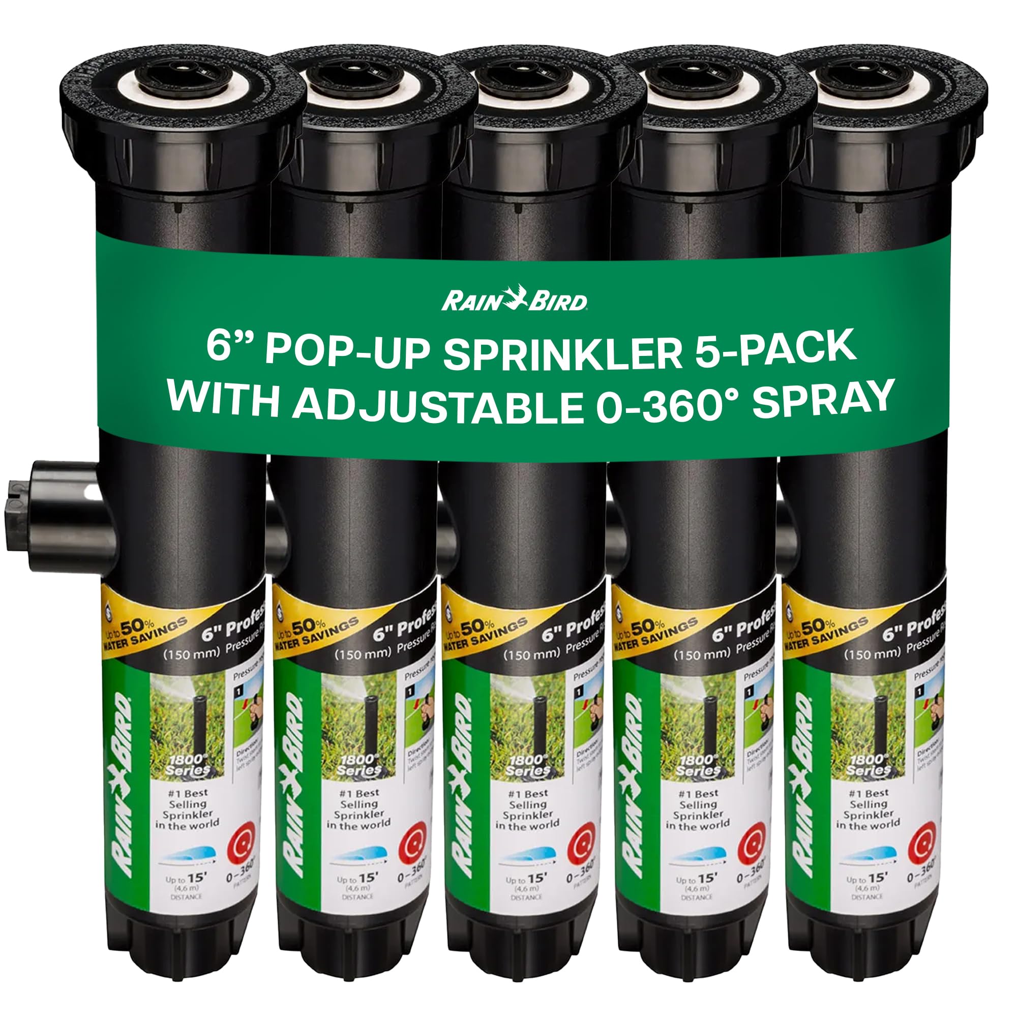 Rain Bird 1806VAN pop-up sprinkler head with 6-inch rise for even coverage.