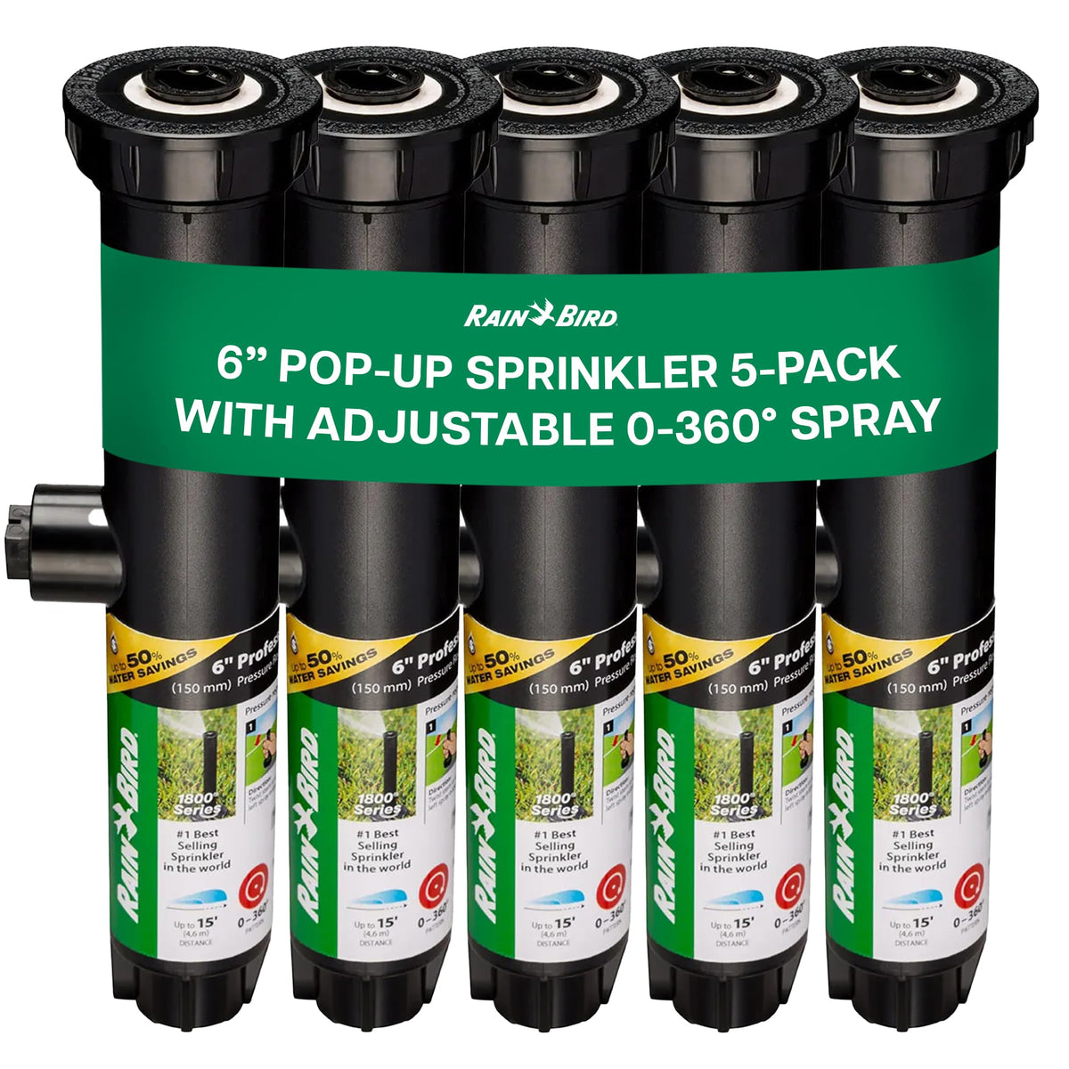 Rain Bird 1806VAN pop-up sprinkler head with 6-inch rise for even coverage.