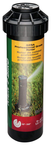 Rain Bird 32SA preinstalled 3 gpm nozzle provides consistent throw from 19 to 32 feet.