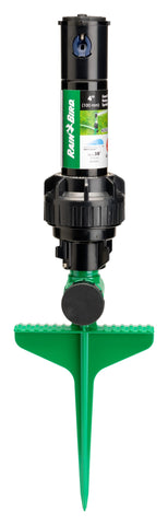 Rain Bird 42SASPG gear-drive rotor on green spike delivers even lawn watering