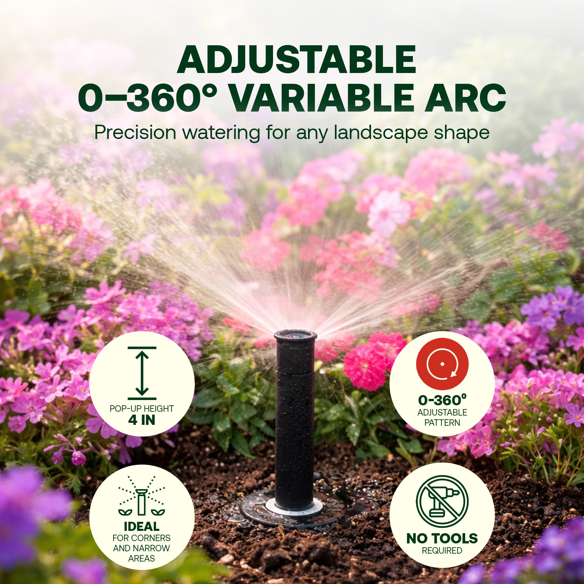 Rain Bird adjustable arc from 0 to 360 degrees for precise coverage